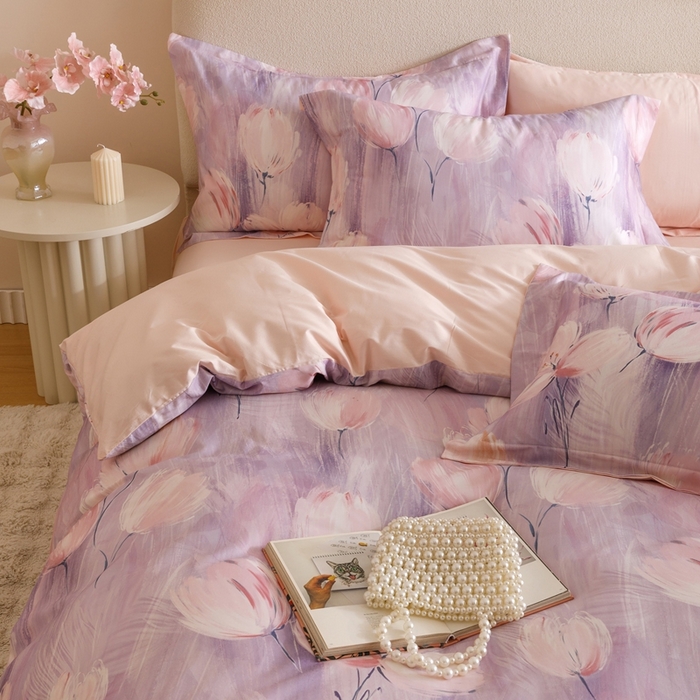 91家纺网 家纺一手货源 找家纺 2025新款全棉纯棉【如梦令】红金裸盖棉四件套【标准号全网控价（折后券后）不低于199元】 紫锦柔蔓