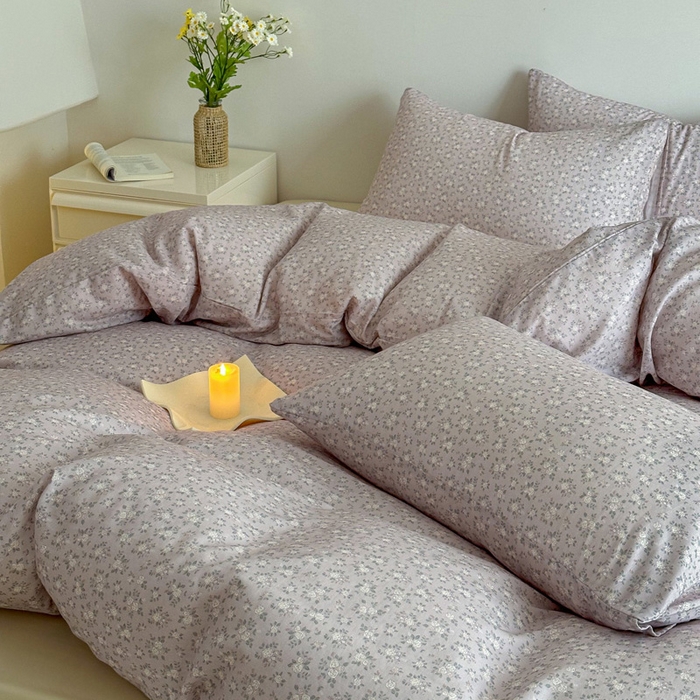 91家纺网 家纺一手货源 找家纺 塞纳 2026新款.全棉有氧双层纱四件套-场景一 宛夏-浅灰