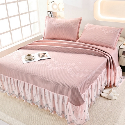 新月家纺（锦威郎）2025新款凉爽亲肤凉豆豆床裙 爱心床裙粉