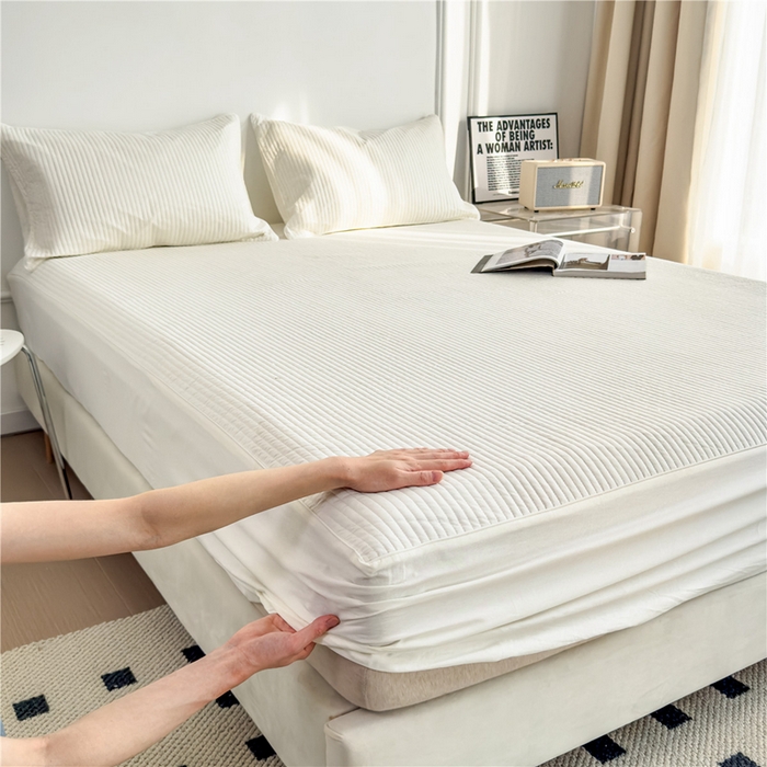 91家纺网 家纺一手货源 找家纺 法芙娜家纺 2025新款全棉40S水洗棉床笠 白色