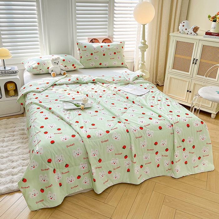 91家纺网 家纺一手货源 找家纺 好梦来家纺（原锦茂家纺） 2026新款印花凉感丝抗菌夏被 甜蜜蜜