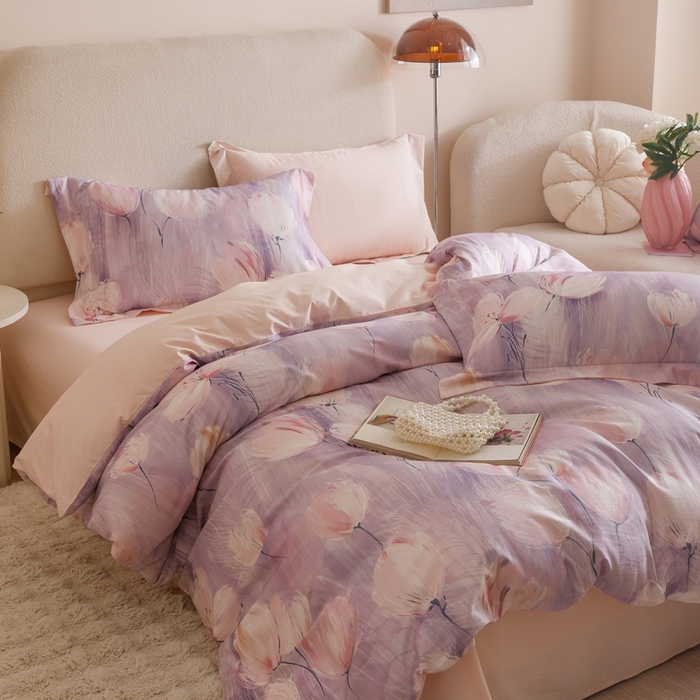 91家纺网 家纺一手货源 找家纺 2025新款全棉纯棉【如梦令】红金裸盖棉四件套【标准号全网控价（折后券后）不低于199元】 紫锦柔蔓