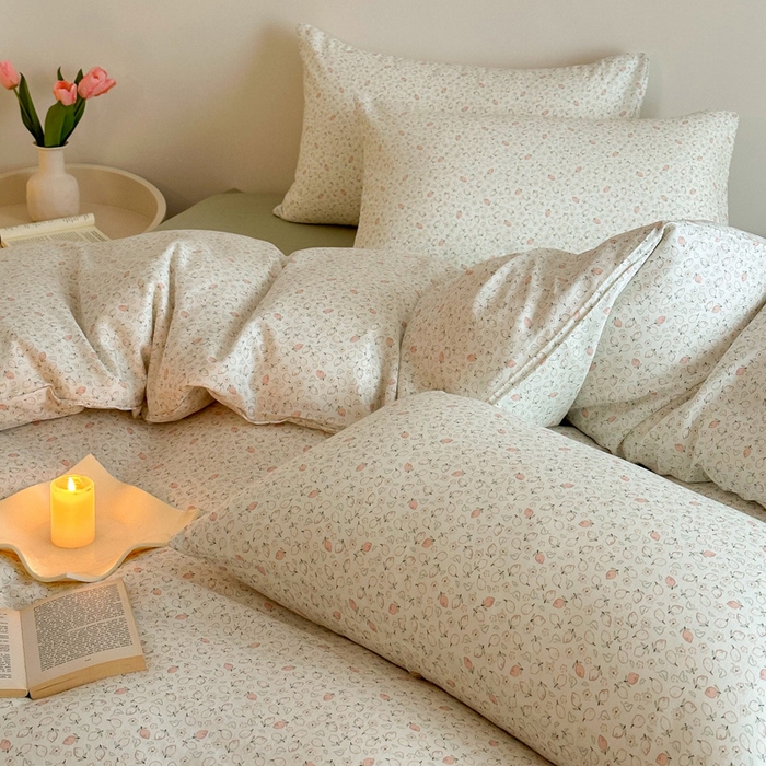 91家纺网 家纺一手货源 找家纺 2025新款全棉有氧A类母婴级双层纱印花四件套 柠语-绿