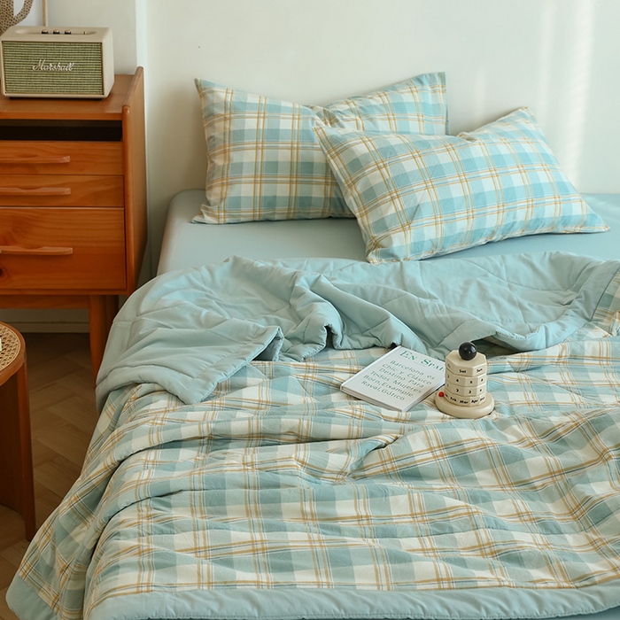 91家纺网 家纺一手货源 找家纺 雯雨家纺 2025新款A类无印风里外全棉纯棉水洗棉新疆棉花夏被夏凉被空调被 遇见蓝