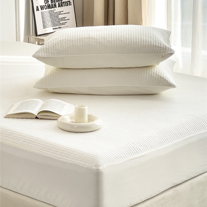 91家纺网 家纺一手货源 找家纺 法芙娜家纺 2025新款全棉40S水洗棉床笠 白色