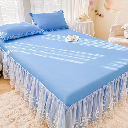 LIFE.丽芙 2025春夏新款独家研发太空层凉感软席双层蕾丝边冰丝凉席床裙款 冰蓝