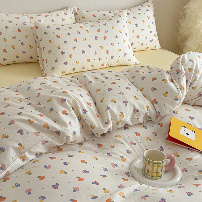 91家纺网 家纺一手货源 找家纺 塞纳 2026新款.全棉有氧双层纱四件套-场景一 彩菇轻语