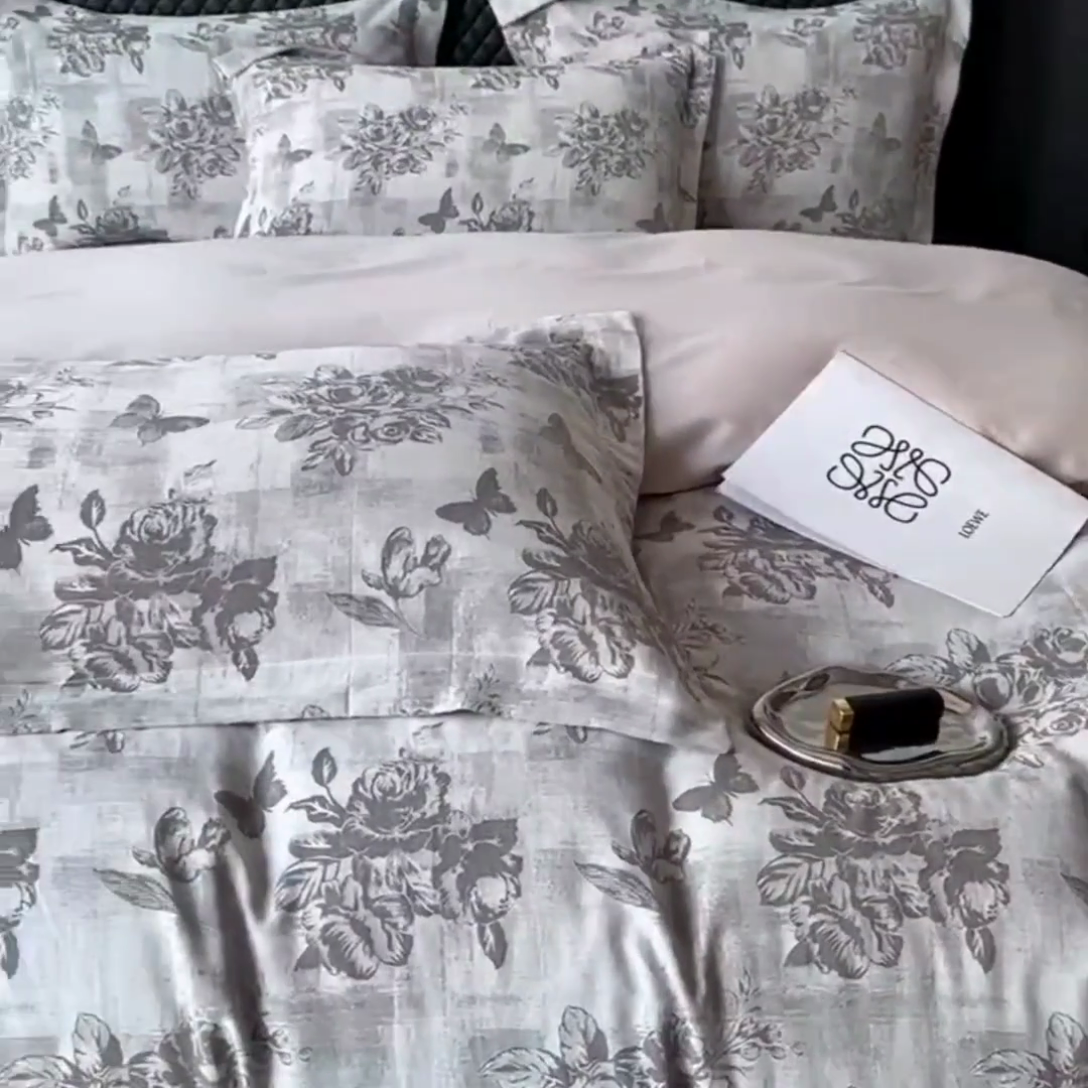 91家纺网 家纺一手货源 找家纺 朵希曼 2025新款轻奢全棉提花系列四件套 知画-灰