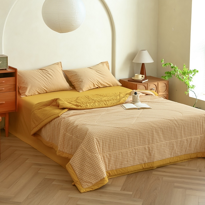 91家纺网 家纺一手货源 找家纺 雯雨家纺 2025新款A类无印风里外全棉纯棉水洗棉新疆棉花夏被夏凉被空调被 静初黄