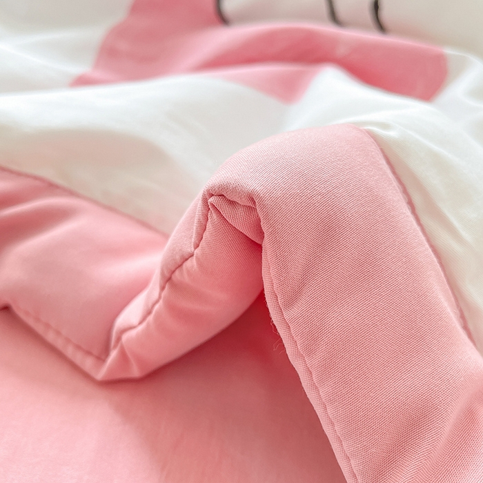 91家纺网 家纺一手货源 找家纺 一加一 2025新款A棉B水洗棉大豆夏被四件套 爱心粉兔