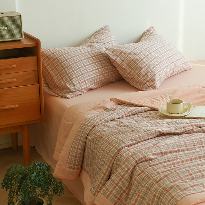 91家纺网 家纺一手货源 找家纺 雯雨家纺 2025新款A类无印风里外全棉纯棉水洗棉新疆棉花夏被夏凉被空调被 米粒粉