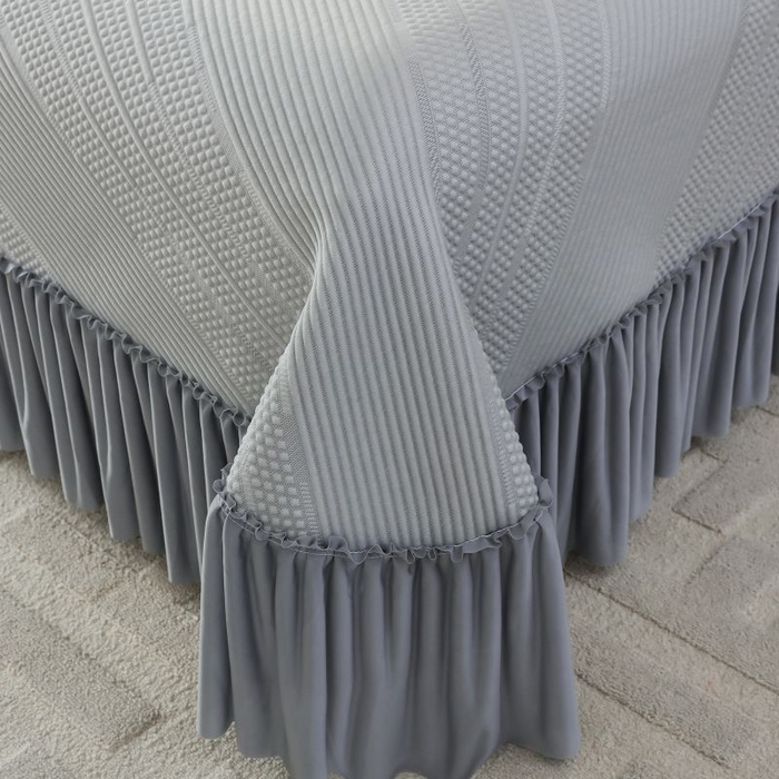 91家纺网 家纺一手货源 找家纺 2025新款亲肤流星雨冰丝席床裙 灰色