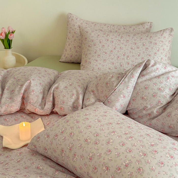 91家纺网 家纺一手货源 找家纺 塞纳 2026新款.全棉有氧双层纱四件套-场景一 醉花颜-浅咖