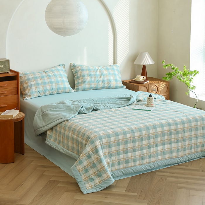 91家纺网 家纺一手货源 找家纺 雯雨家纺 2025新款A类无印风里外全棉纯棉水洗棉新疆棉花夏被夏凉被空调被 遇见蓝