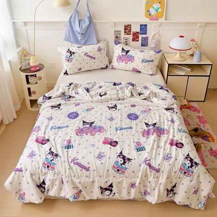 91家纺网 家纺一手货源 找家纺 昊川家纺 2025新款三丽鸥A类水洗双层纱夏被夏凉被空调被 开跑车库洛