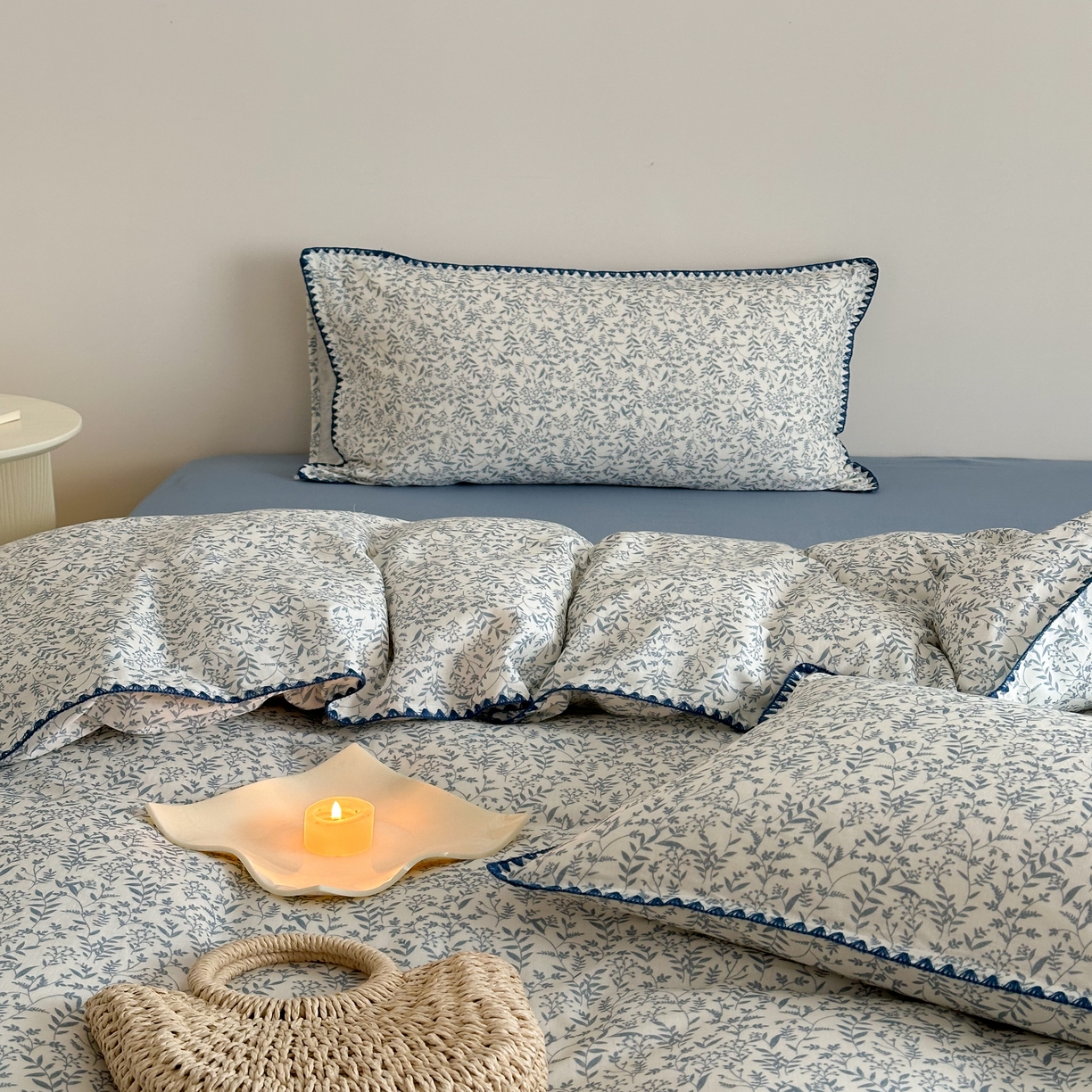 91家纺网 家纺一手货源 找家纺 2025新款工艺款全棉双层纱小清新贝壳边四件套 涟漪