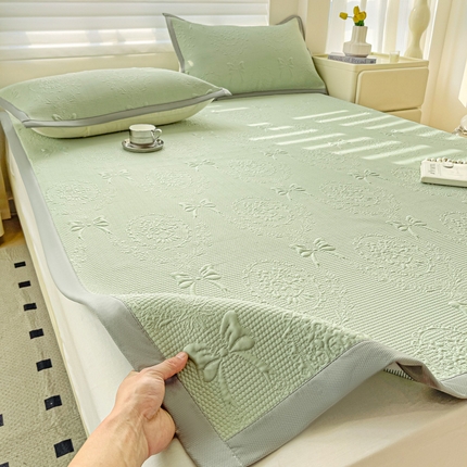 富馨莱 2025新款A类480克PE凉感凉豆豆凉席三件套和单件平铺款 蝴蝶結-绿