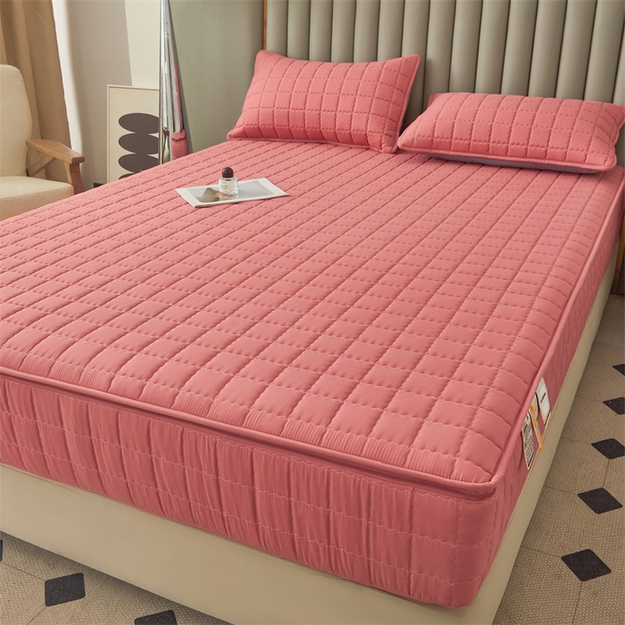 91家纺网 家纺一手货源 找家纺 欧邦 2025新款水洗原棉六面全包夹棉床笠 珠玉粉