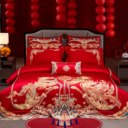 91家纺网 家纺一手货源 找家纺 （总）用心 2025新款长绒棉重工绣婚庆四件套