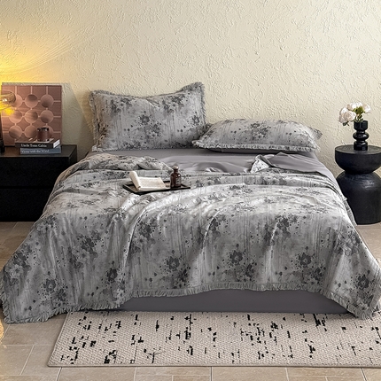 91家纺网 家纺一手货源 找家纺 （总）2025新款全棉三层纱提花夏被四件套