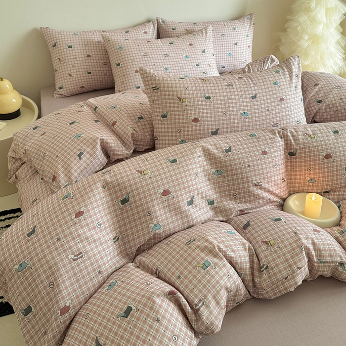 91家纺网 家纺一手货源 找家纺 塞纳 2026新款.全棉有氧双层纱四件套-场景一 追觅-红