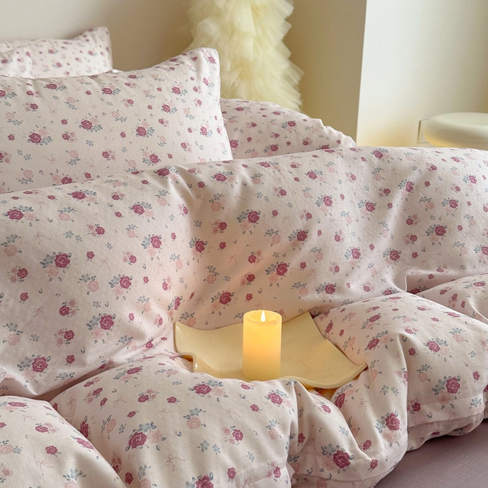 91家纺网 家纺一手货源 找家纺 塞纳 2026新款.全棉有氧双层纱四件套-场景一 艾莉花园-杏