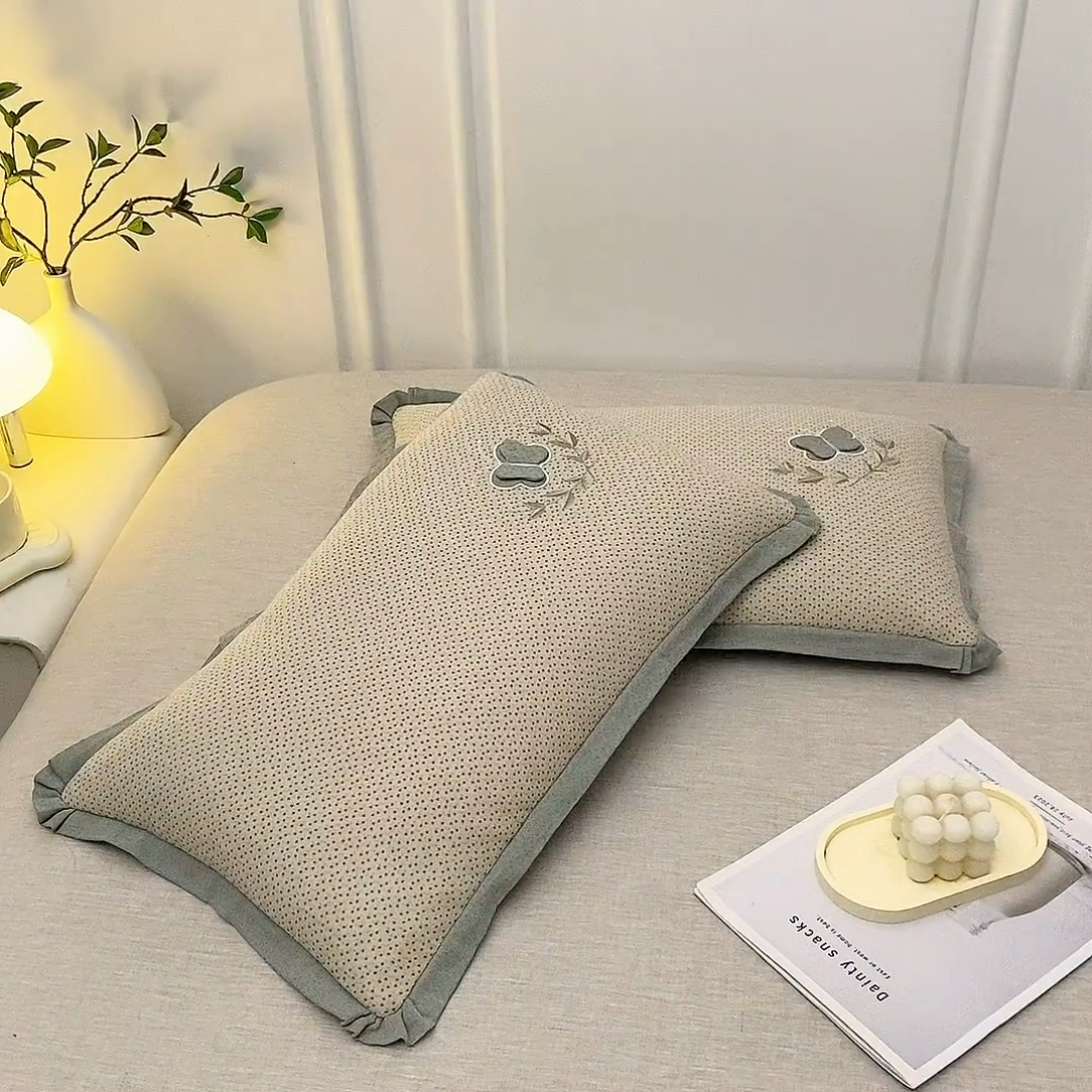 91家纺网 家纺一手货源 找家纺 珍贝家纺 2025新款A类全棉双层纱荞麦枕-蝶舞 蝶舞-绿色