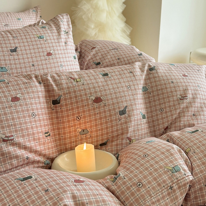 91家纺网 家纺一手货源 找家纺 塞纳 2026新款.全棉有氧双层纱四件套-场景一 追觅-红