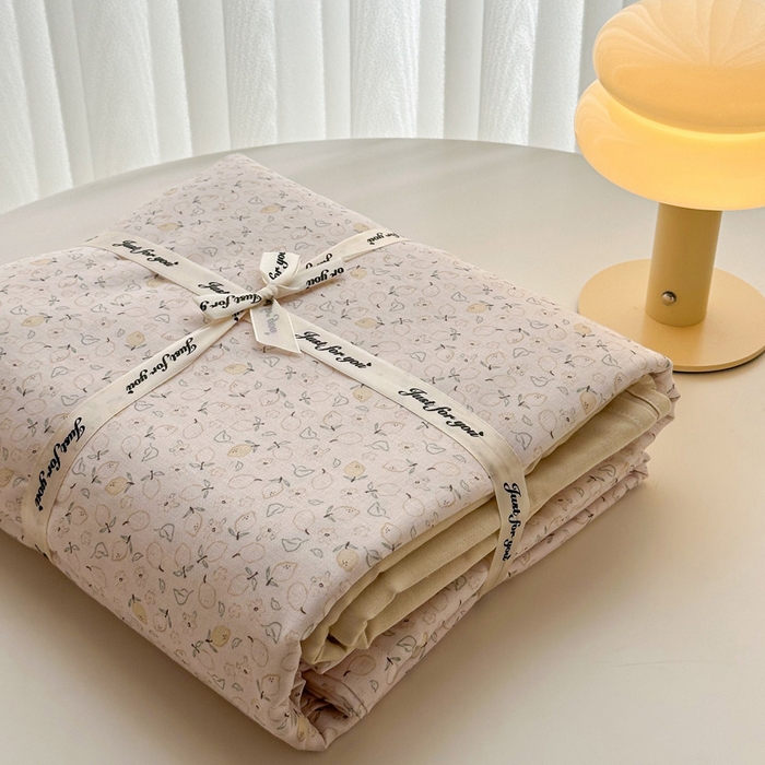 91家纺网 家纺一手货源 找家纺 塞纳 2026新款.全棉有氧双层纱四件套-场景一 柠语-桔