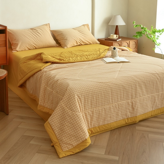 91家纺网 家纺一手货源 找家纺 雯雨家纺 2025新款A类无印风里外全棉纯棉水洗棉新疆棉花夏被夏凉被空调被 静初黄