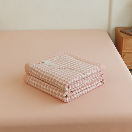 91家纺网 家纺一手货源 找家纺 雯雨家纺 2025新款A类无印风里外全棉纯棉水洗棉新疆棉花夏被夏凉被空调被 朵拉粉