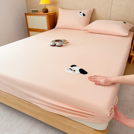 澳梵家居 2025新款A类全棉毛巾绣床笠 大耳朵狗-粉玉