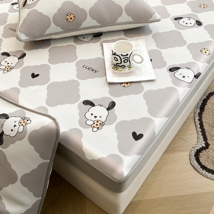 91家纺网 家纺一手货源 找家纺 2025春夏新款独家研发太空层凉感软席冰丝印花凉席床笠款 饼干狗