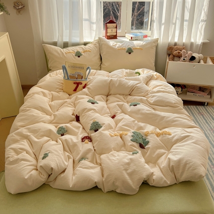 慕尚家纺 2025新款春夏新款色织水洗棉毛巾绣四件套 圣诞树 绿