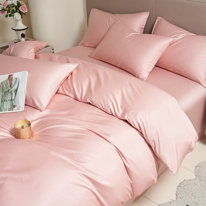 91家纺网 家纺一手货源 找家纺 暖芯家纺 2025新款60S黑标全棉四件套 暖心粉