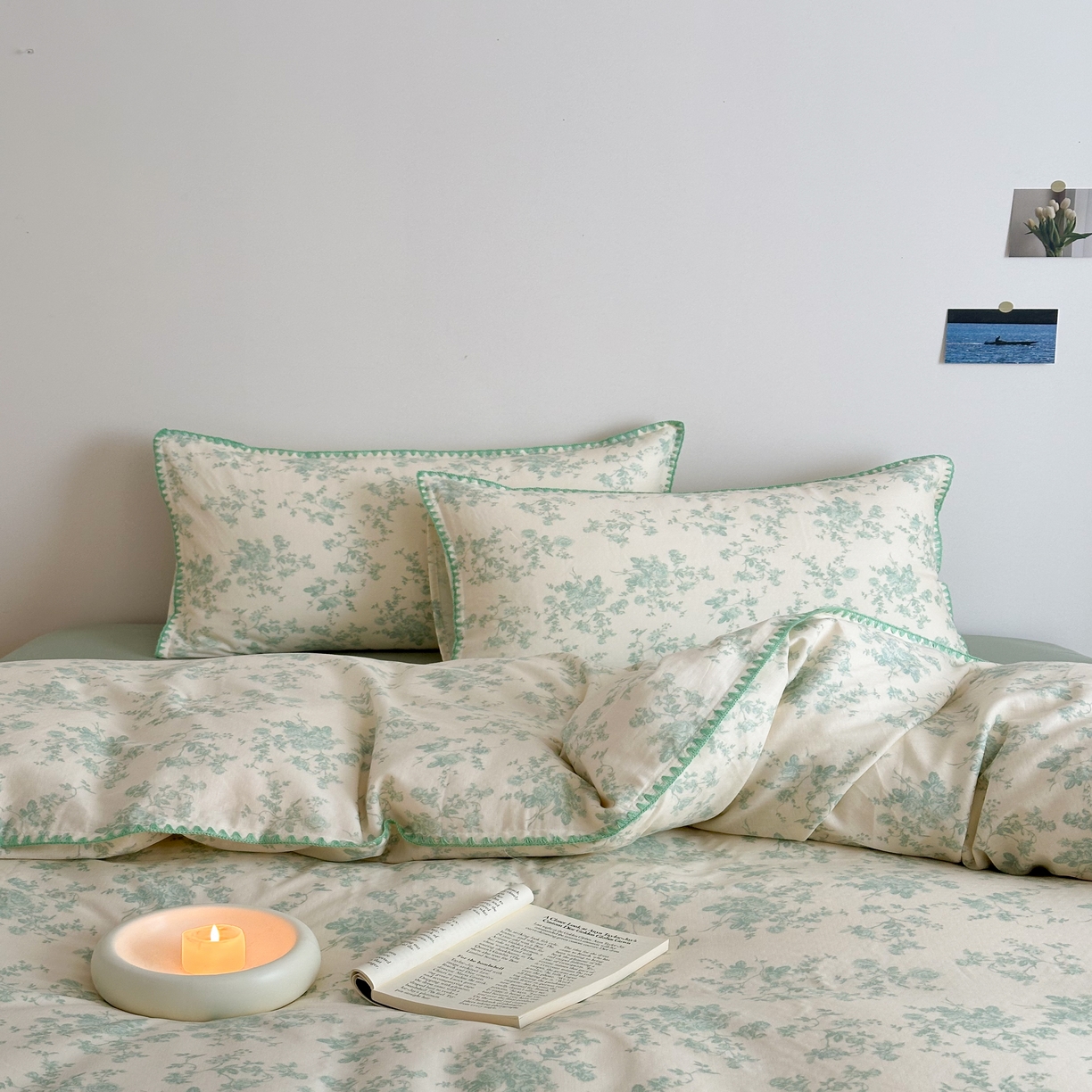 91家纺网 家纺一手货源 找家纺 2025新款工艺款全棉双层纱小清新贝壳边四件套 梨漫