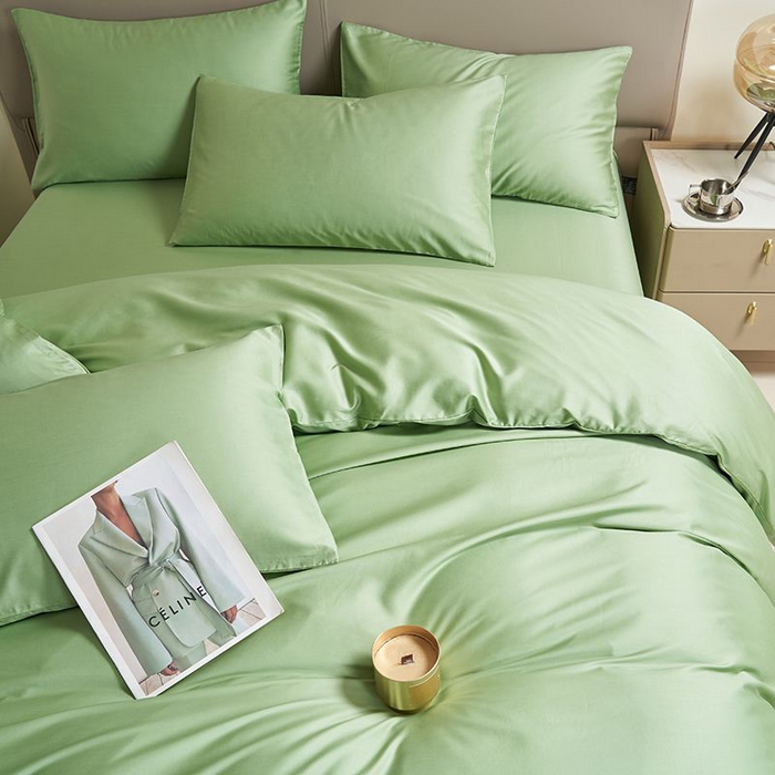 91家纺网 家纺一手货源 找家纺 暖芯家纺 2025新款60S黑标全棉四件套 翠微绿