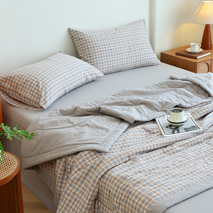 91家纺网 家纺一手货源 找家纺 雯雨家纺 2025新款A类无印风里外全棉纯棉水洗棉新疆棉花夏被夏凉被空调被 米粒咖