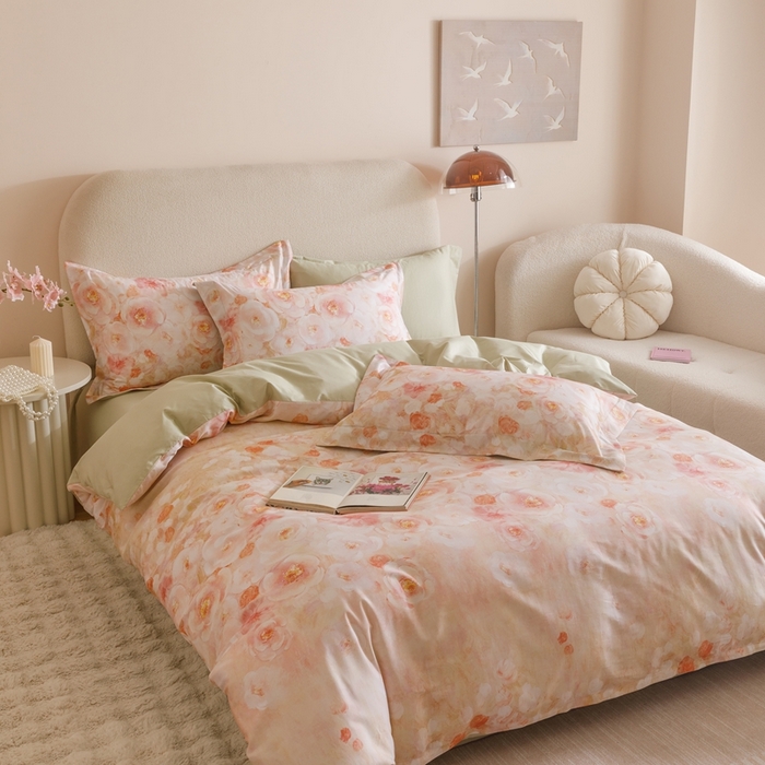 91家纺网 家纺一手货源 找家纺 2025新款全棉纯棉【如梦令】红金裸盖棉四件套【标准号全网控价（折后券后）不低于199元】 梦幻花园