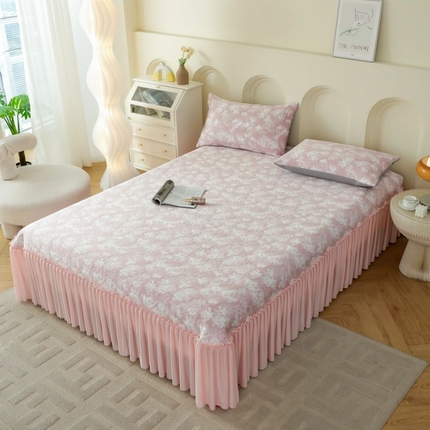 2025新款玫瑰亲肤冰丝席床裙 粉色