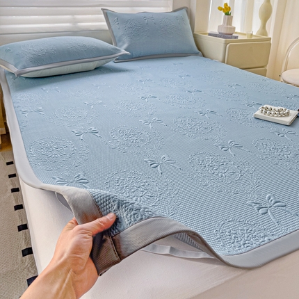 富馨莱 2025新款A类480克PE凉感凉豆豆凉席三件套和单件平铺款 蝴蝶結-蓝