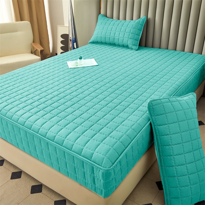 91家纺网 家纺一手货源 找家纺 欧邦 2025新款水洗原棉六面全包夹棉床笠 净水绿