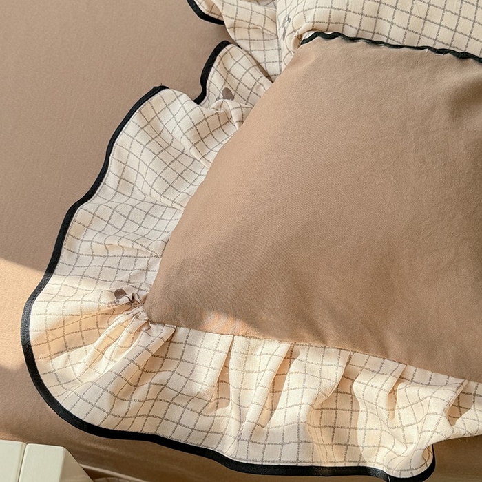 91家纺网 家纺一手货源 找家纺 大麦家纺 2025新款韩式花边亲肤棉四件套 格子樱桃