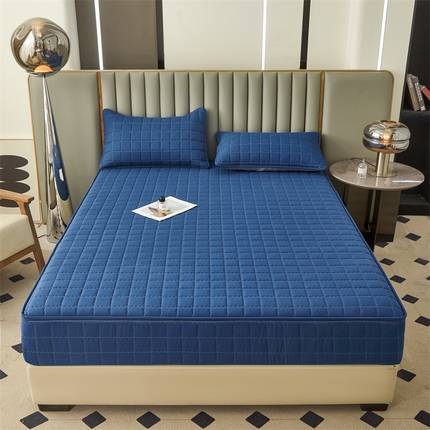 欧邦 2025新款水洗原棉六面全包夹棉床笠 魅宝蓝