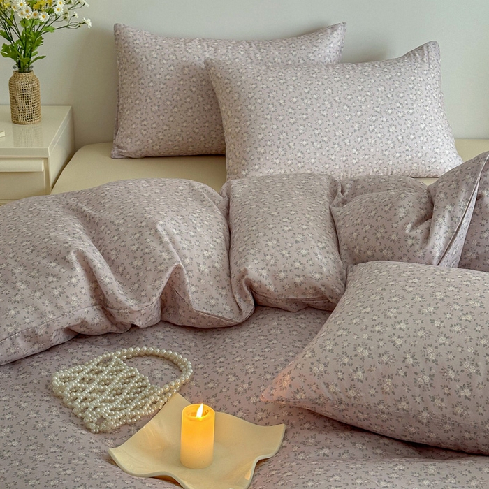 91家纺网 家纺一手货源 找家纺 塞纳 2026新款.全棉有氧双层纱四件套-场景一 宛夏-浅灰