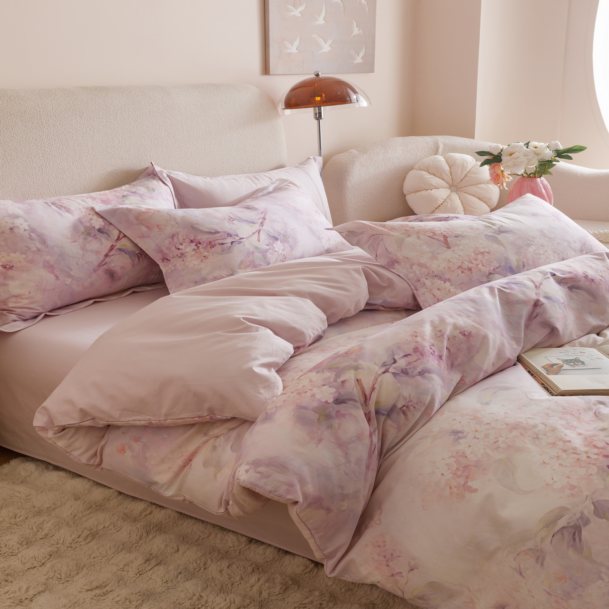 91家纺网 家纺一手货源 找家纺 2025新款【如梦令】红金裸盖棉四件套（标准号 全网控价） 花房姑娘-紫