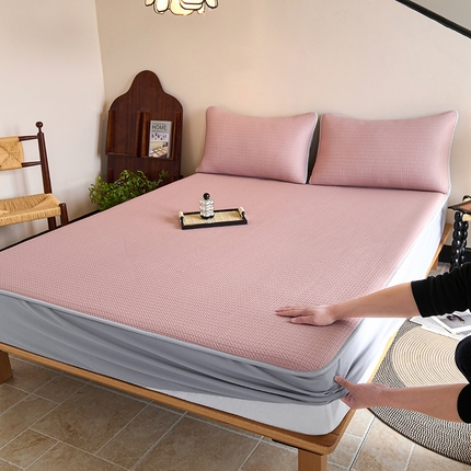 91家纺网 家纺一手货源 找家纺 席之家 2025新款4D冰感泡泡凉席-暮光 床笠 暮光-粉