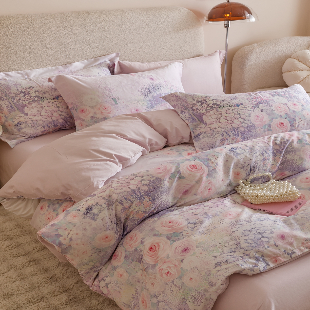 91家纺网 家纺一手货源 找家纺 2025新款【如梦令】红金裸盖棉四件套（标准号 全网控价） 花满溪