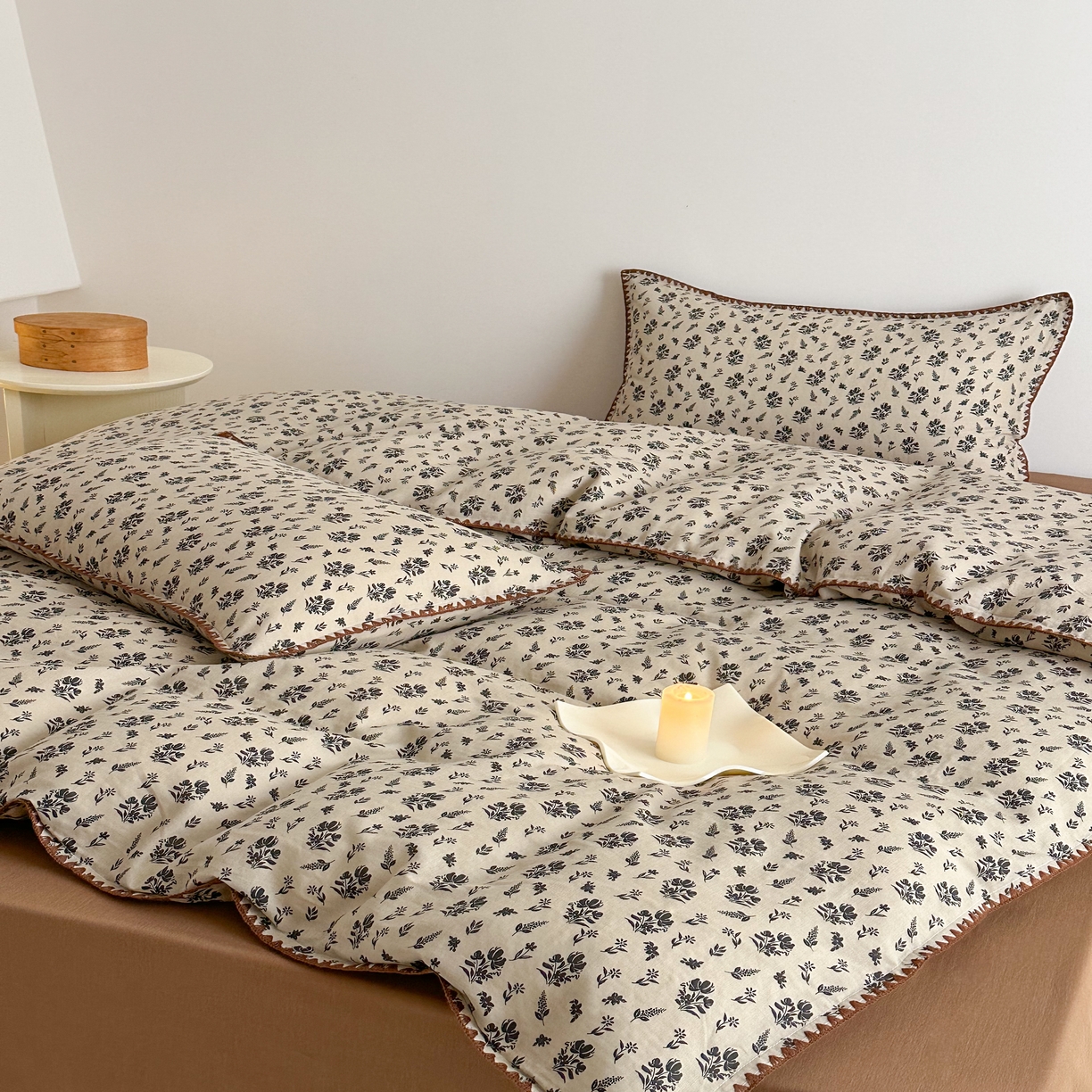 91家纺网 家纺一手货源 找家纺 2025新款工艺款全棉双层纱小清新贝壳边四件套 婉墨