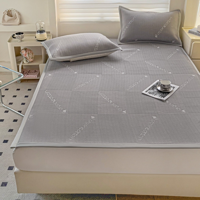 91家纺网 家纺一手货源 找家纺 富馨莱 2025新款A类480克PE凉感凉豆豆凉席三件套和单件平铺款 绅士灰